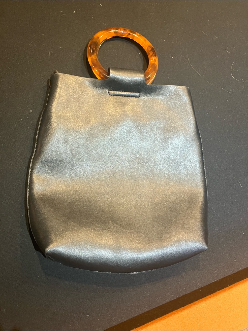 Joe Fresh Black Satin Mini Bag with Tortoiseshell Ring Handle